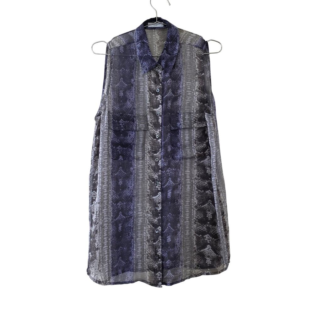 Equipment Femme Sleeveless Tunic Top Gray Blue Snake Print Sheer Women Size M